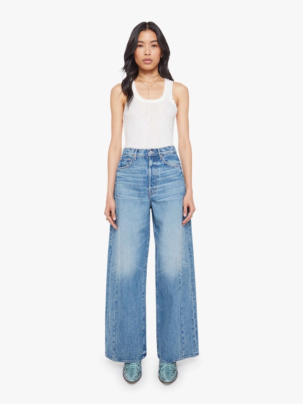 MOTHER Wide-Leg High-Rise Jeans - Medium Blue Wash - Picture 8 of 8